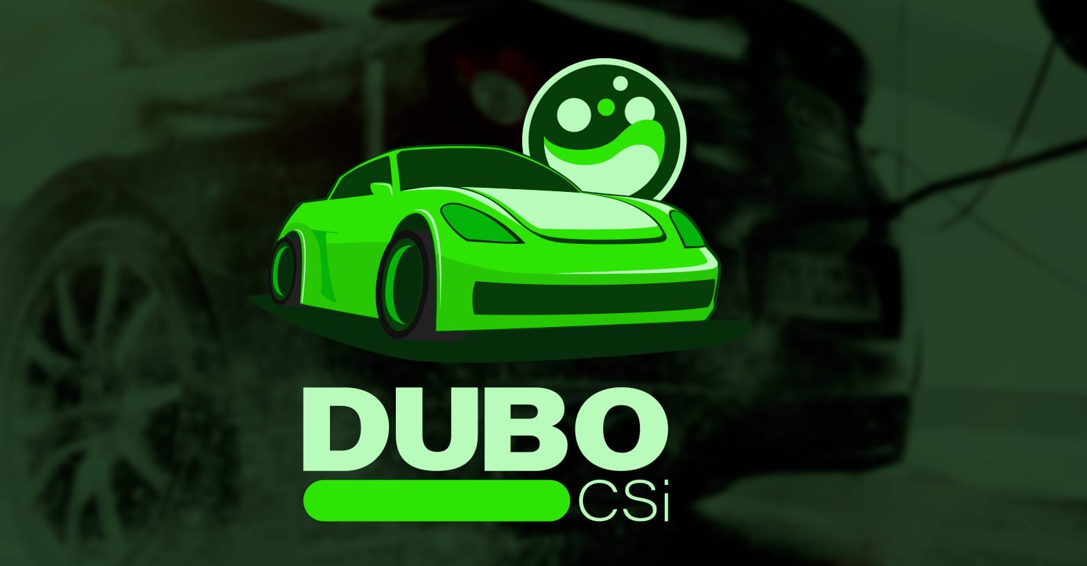 Dubo CSi Logo, vertical with car on dark